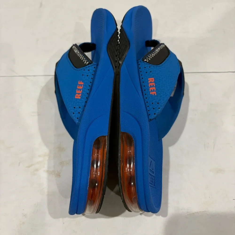 Reef Kids Fanning Blue Black Orange Athletic Flip Flop Sandals Size 4/5
